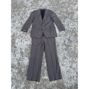 VTG 44 Ermenegildo Zegna Brown Wool Flannel Chalk Stripe Made In Italy 2 Piece